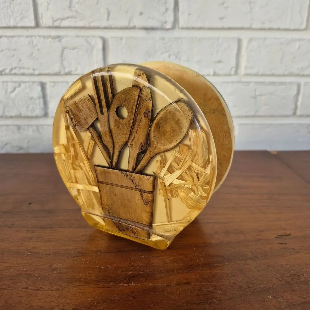 Vintage Mid Century Modern Resin Napkin Holder Kitchen Utensils Colorflo USA